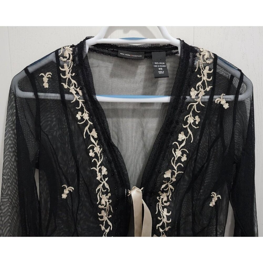 New York & Company Long Sleeve Sheer Mesh Cardigan Black Whimsigoth Witchy Sz XS - Picture 2 of 11